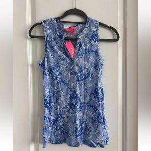 Lilly Pulitzer Essie Blue Peri Turtly Tank Tunic Top Smocked Beach XXS NWT